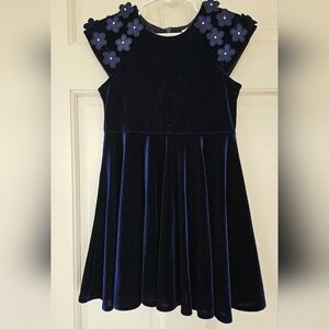 Florence Eisman Navy Blue Kids Dress with Floral Accents